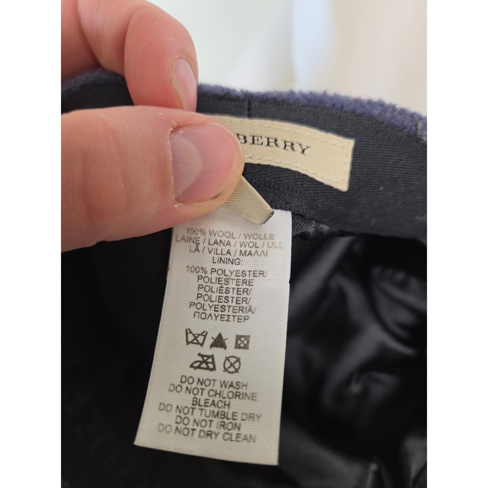 Burberry Navy Blue 100% Wool Newsboy Baker Boy Cap Hat Women Size M Logo Plaque - Picture 8 of 9